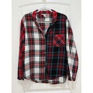 Victoria Secret Pajama Button Top Women’s Sz Large Multicolor Red Plaid Flannel